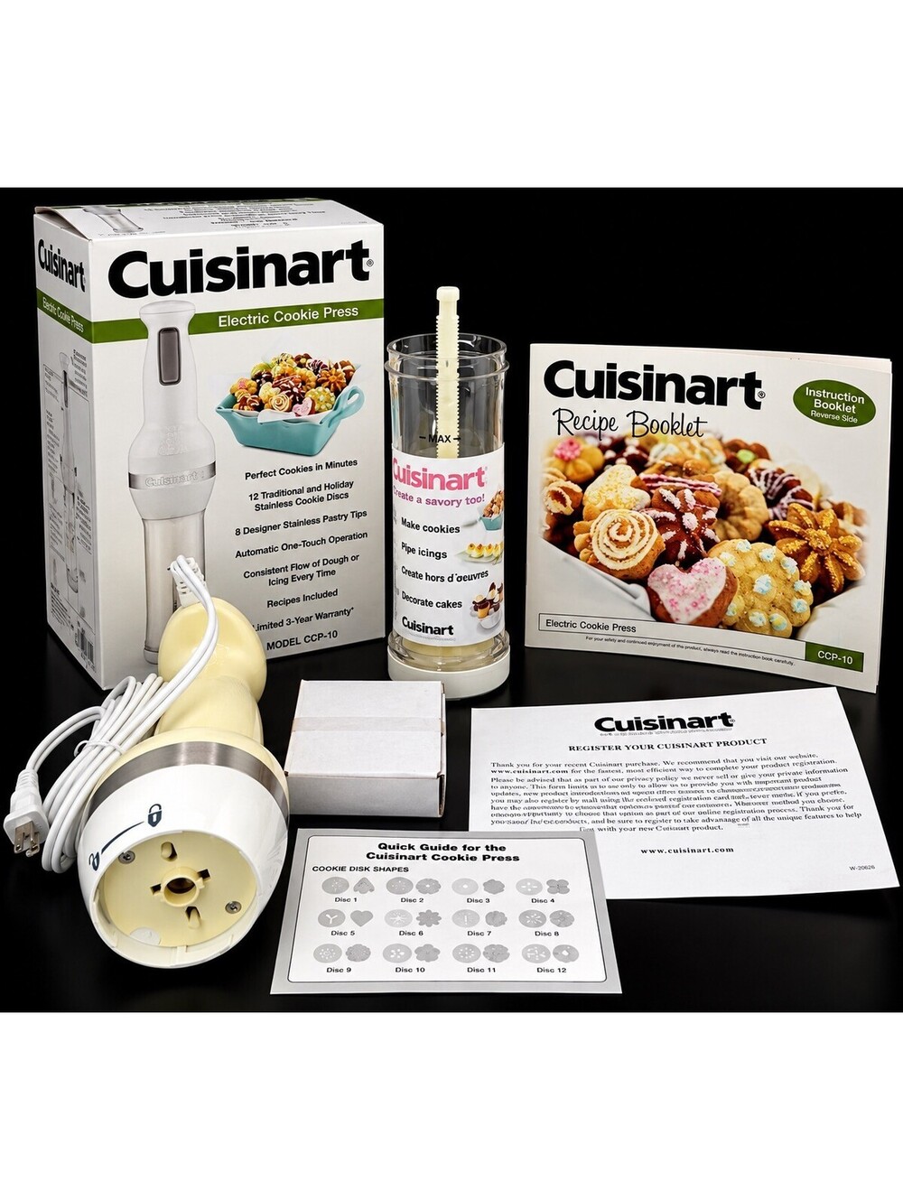 Cuisinart Electric Cookie Press Set CCP-10 White/Clear w/ Recipe Booklet